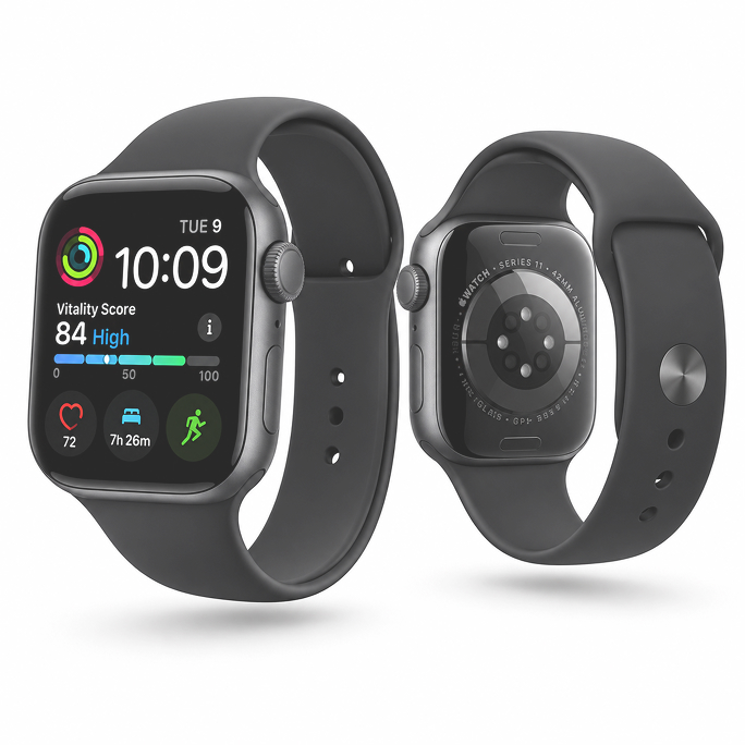 Watch Apple Watch Series 11 (2025) GPS 42mm Space Grey Aluminium Case with Sport Band S/M - Black, Afbeelding 2