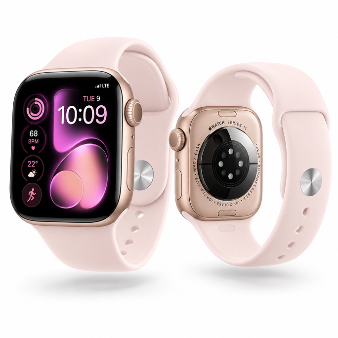 Watch Apple Watch Series 11 (2025) LTE 42mm Rose Gold Case with Light Blush Sport Band S/M - Rose Gold, Image 2