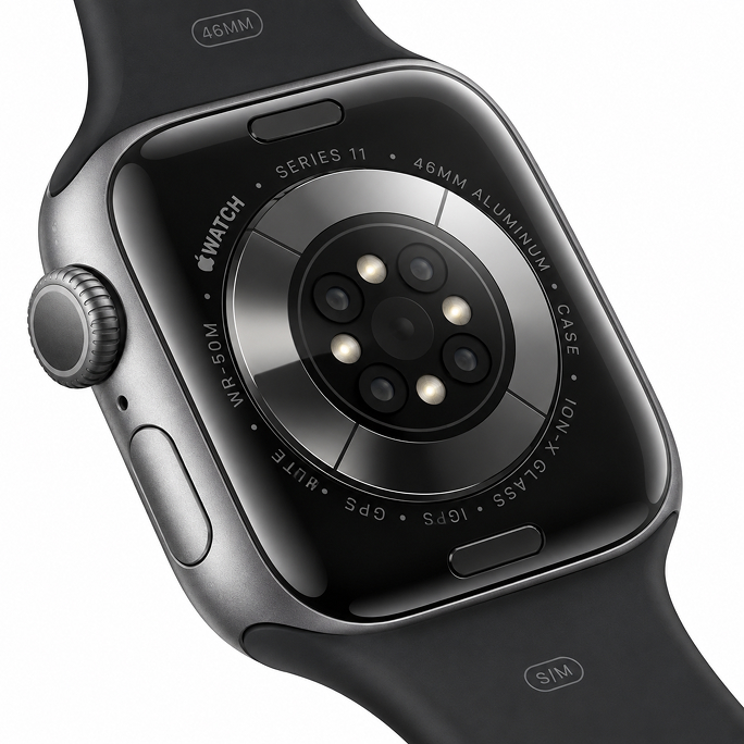 Watch Apple Watch Series 11 (2025) LTE 46mm Space Grey Aluminium Case with Black Sport Band M/L - Black, Image 5