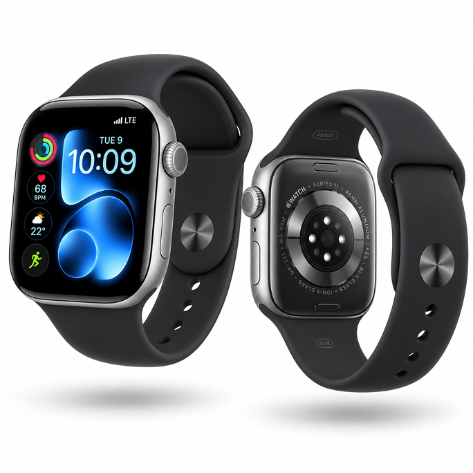 Watch Apple Watch Series 11 (2025) LTE 46mm Space Grey Aluminium Case with Black Sport Band M/L - Black, Image 2