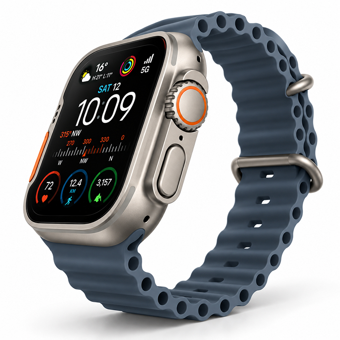 Watch Apple Watch Ultra 3 (2025) 5G 49mm Natural Titanium Case with Ocean Band - Anchor Blue, Image 4