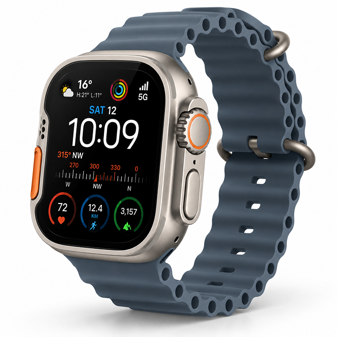 Watch Apple Watch Ultra 3 (2025) 5G 49mm Natural Titanium Case with Ocean Band - Anchor Blue, Image 3