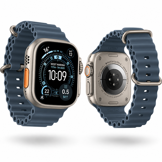 Watch Apple Watch Ultra 3 (2025) 5G 49mm Natural Titanium Case with Ocean Band - Anchor Blue, Image 2