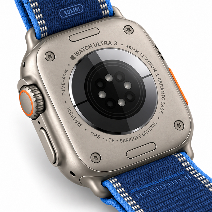 Watch Apple Watch Ultra 3 (2025) 5G 49mm Natural Titanium Case with Trail Loop M/L - Blue/Bright Blue, Image 5