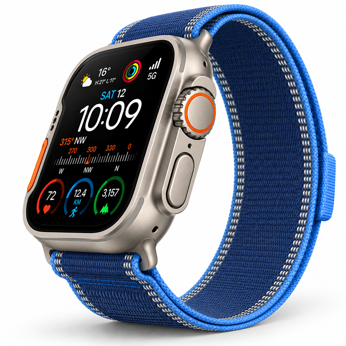 Watch Apple Watch Ultra 3 (2025) 5G 49mm Natural Titanium Case with Trail Loop M/L - Blue/Bright Blue, Image 4