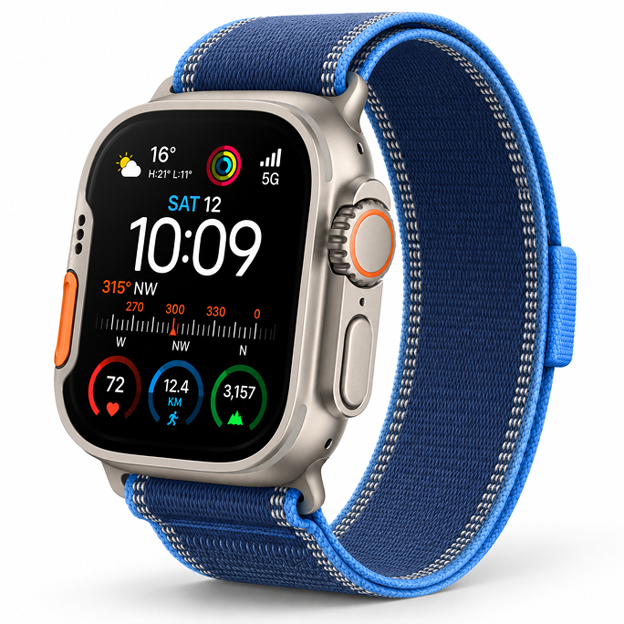 Watch Apple Watch Ultra 3 (2025) 5G 49mm Natural Titanium Case with Trail Loop M/L - Blue/Bright Blue, Image 3