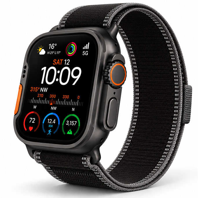 Watch Apple Watch Ultra 3 (2025) 5G 49mm Black Titanium Case with Trail Loop M/L - Black/Charcoal, Image 4