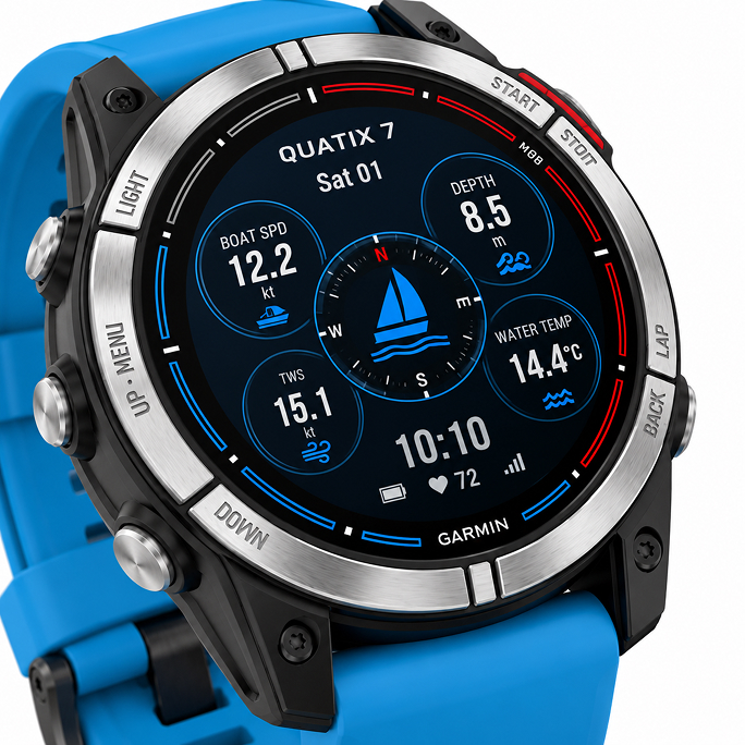 Watch Garmin Quatix 7 Standard Edition GPS 47mm Blue Band - Blue, Image 2