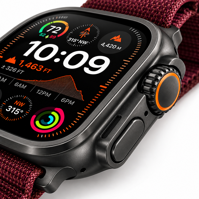 Watch Apple Watch Ultra 4 (2026) 5G 49mm  Black Titanium Case with Burgundy Alpine Loop M - Black, Afbeelding 2