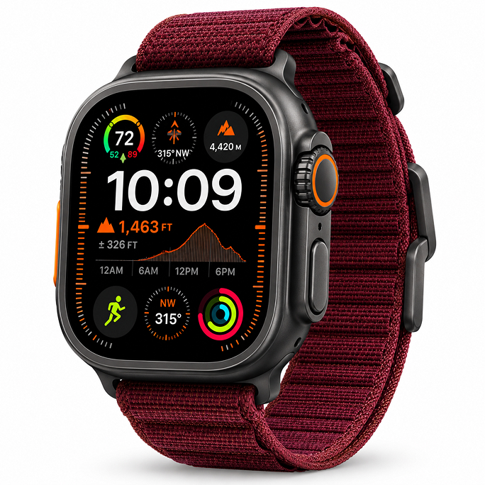 Watch Apple Watch Ultra 4 (2026) 5G 49mm  Black Titanium Case with Burgundy Alpine Loop M - Black, Afbeelding 3
