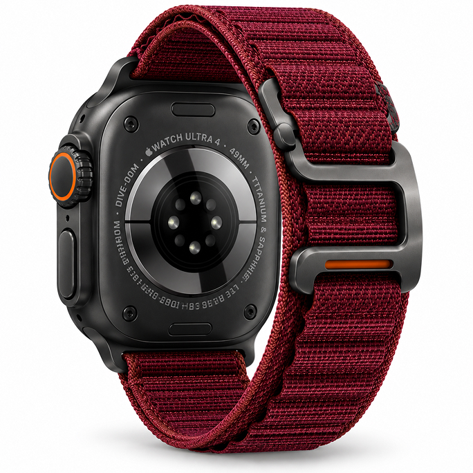Watch Apple Watch Ultra 4 (2026) 5G 49mm  Black Titanium Case with Burgundy Alpine Loop M - Black, Afbeelding 4