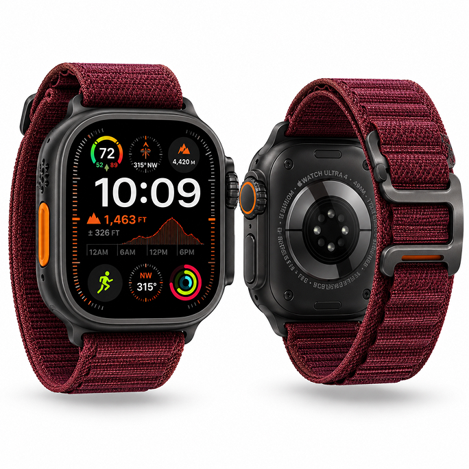 Watch Apple Watch Ultra 4 (2026) 5G 49mm  Black Titanium Case with Burgundy Alpine Loop M - Black, Afbeelding 5