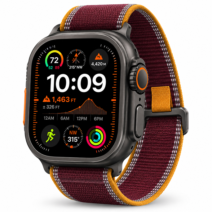 Watch Apple Watch Ultra 4 (2026) 5G 49mm Black Titanium Case with Trail Loop Burgundy - Titanium Black, Afbeelding 4