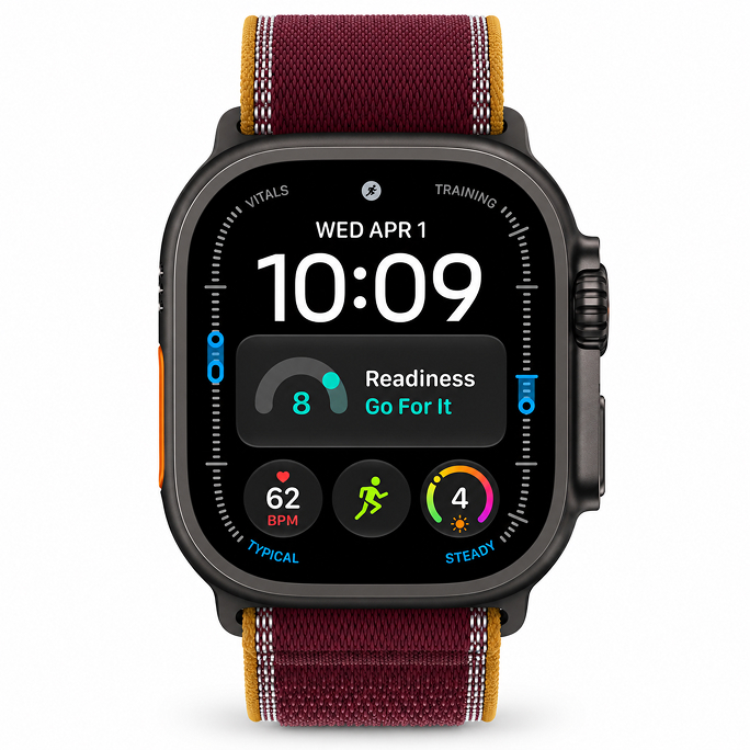 Watch Apple Watch Ultra 4 (2026) 5G 49mm Black Titanium Case with Burgundy Trail Loop S/M - Burgundy, Afbeelding 1