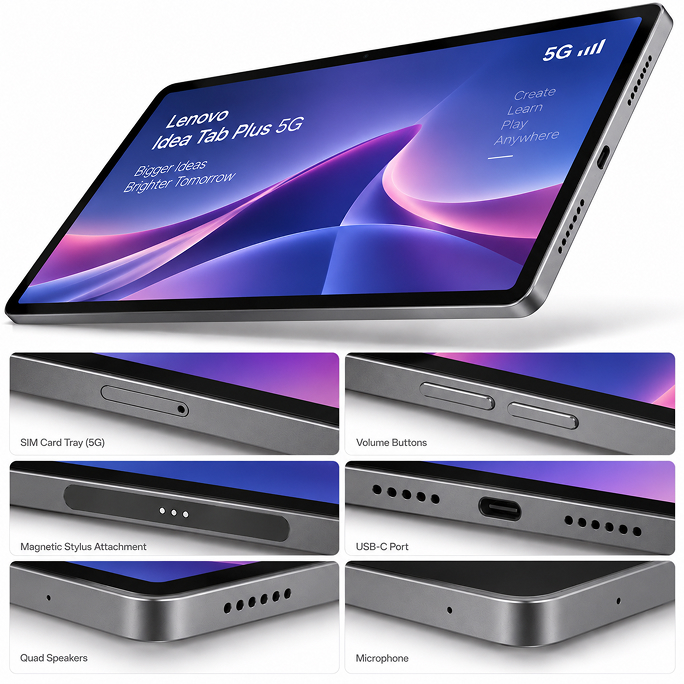 Tablet Lenovo Idea Tab Plus WiFi 12.1 2.5K 8GB RAM 256GB with Pen - Grey, Image 4