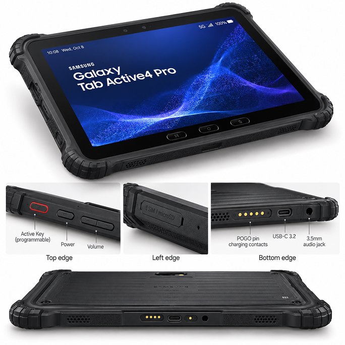 Tablet Samsung Galaxy Tab Active 4 Pro T636 10.1 5G 6GB RAM 128GB Enterprise Edition - Black, Afbeelding 4