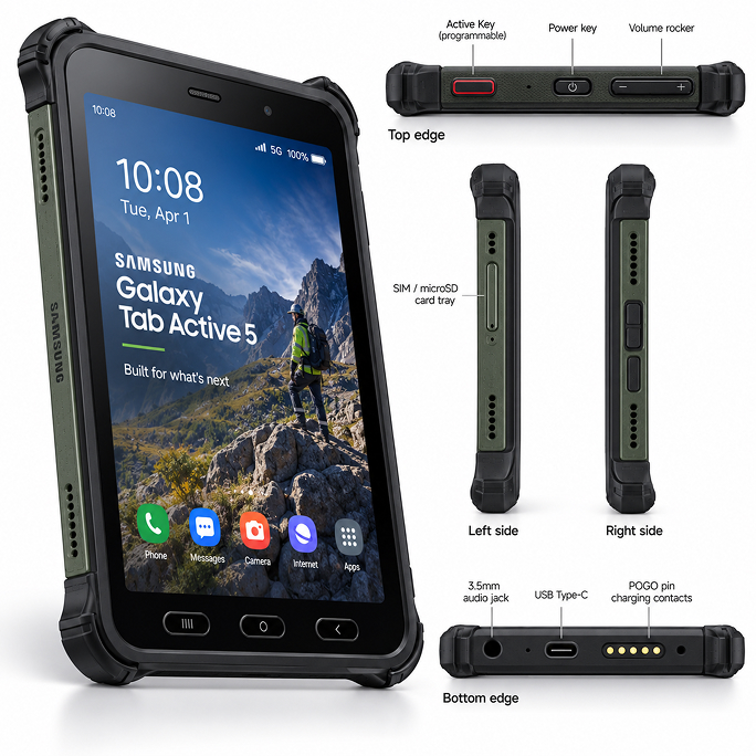 Tablet Samsung Galaxy Tab Active 5 X306 8.0 5G 6GB RAM 128GB Enterprise Edition - Green/Black, Image 4
