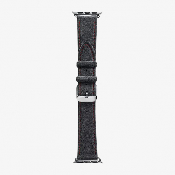 Alcantara Apple Watch Band With Buckle - Space Grey With Red Stitching - 42/44/45/46mm & Ultra (49mm), Afbeelding 6