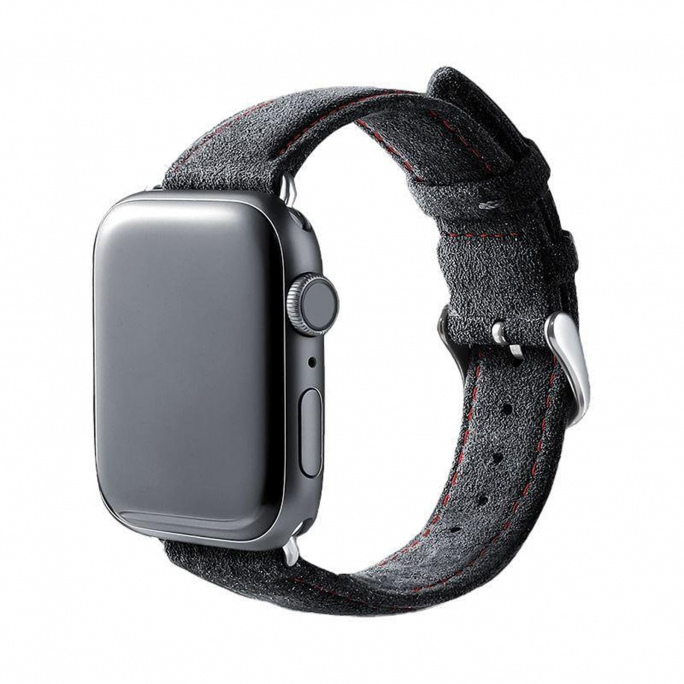 Alcantara Apple Watch Band With Buckle - Space Grey With Red Stitching - 38/40/41/42mm, Image 1