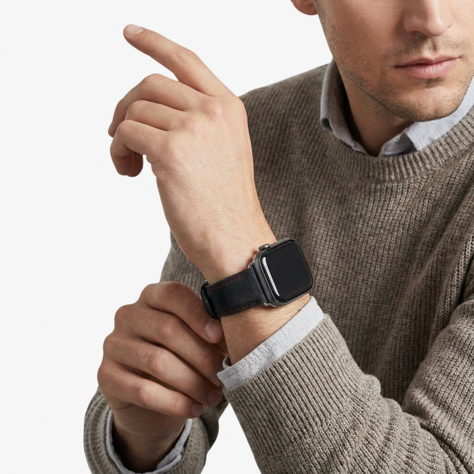 Alcantara Apple Watch Band With Buckle - Space Grey With Red Stitching - 38/40/41/42mm, Image 5