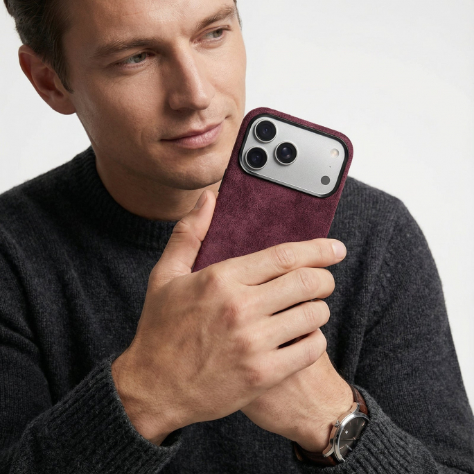 iPhone Alcantara Case - Wine Red, Afbeelding 4