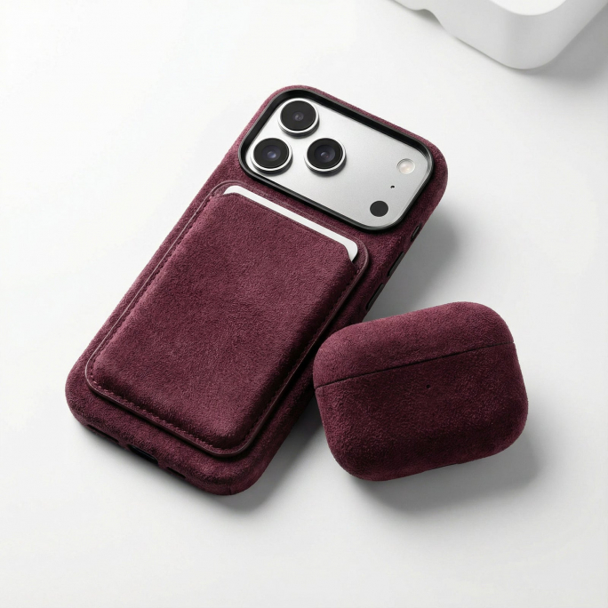 Alcantara MagSafe Wallet - Wine Red, Image 3