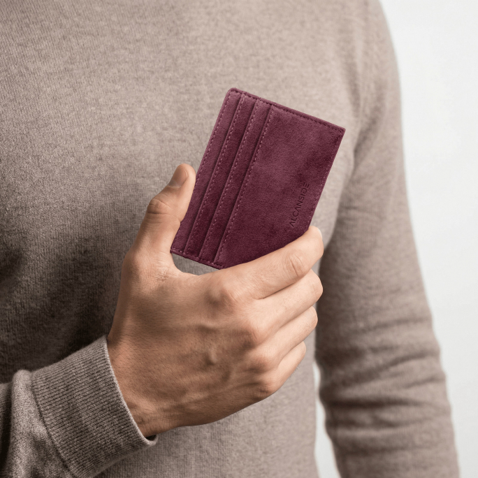 Alcantara Card Wallet - Wine Red, Image 3