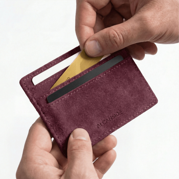 Alcantara Card Wallet - Wine Red, Image 6