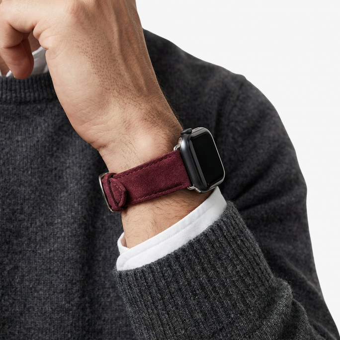 Alcantara Apple Watch Band With Buckle - Wine Red - 38/40/41/42mm, Image 3