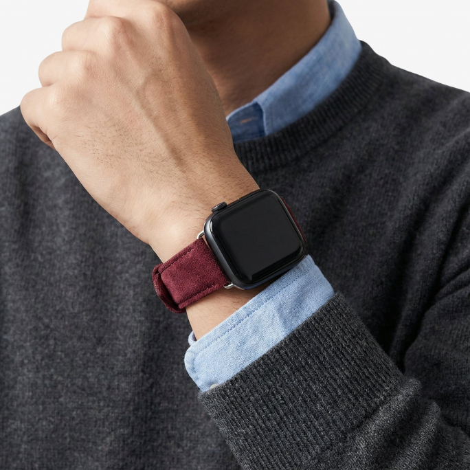 Alcantara Apple Watch Band With Buckle - Wine Red - 38/40/41/42mm, Image 5