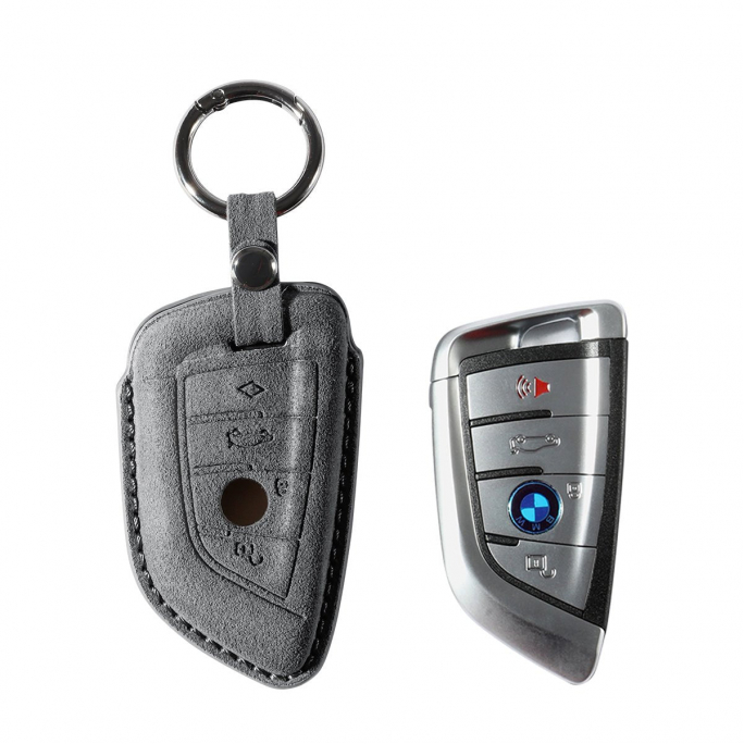 Alcantara Car Key Fob Cover for BMW | Model B with Buckle - Space Grey, Afbeelding 1