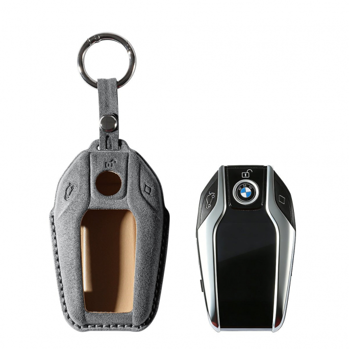 Alcantara Car Key Fob Cover for BMW | Model C with Buckle - Space Grey, Afbeelding 1