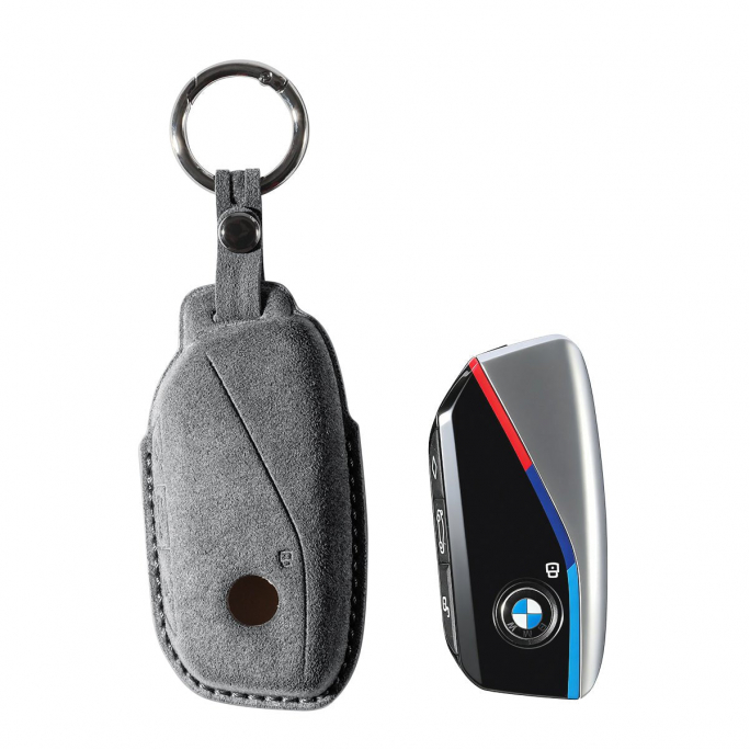 Alcantara Car Key Fob Cover for BMW | Model D with Buckle - Space Grey, Afbeelding 1