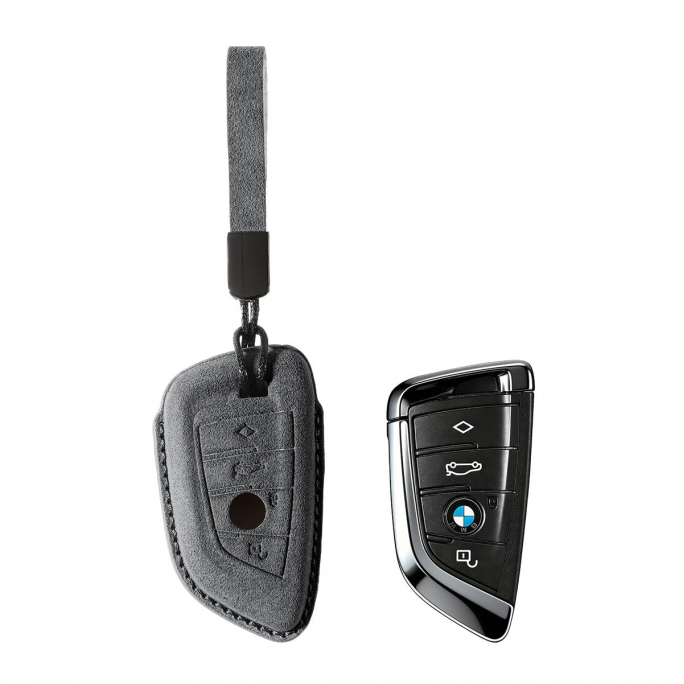 Alcantara Car Key Fob Cover for BMW | Model E with Buckle - Space Grey, Image 1
