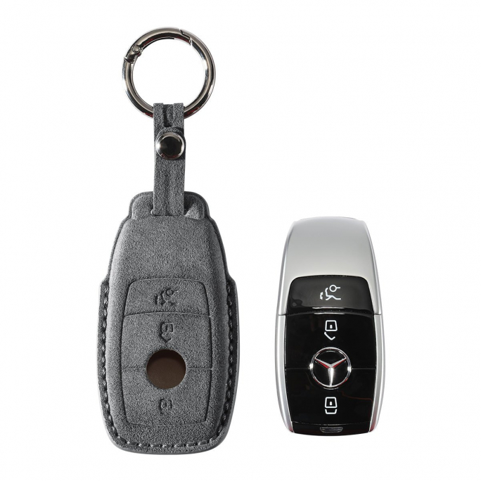 Alcantara Car Key Fob Cover for Mercedes-Benz | Model A with Buckle - Space Grey, Image 1