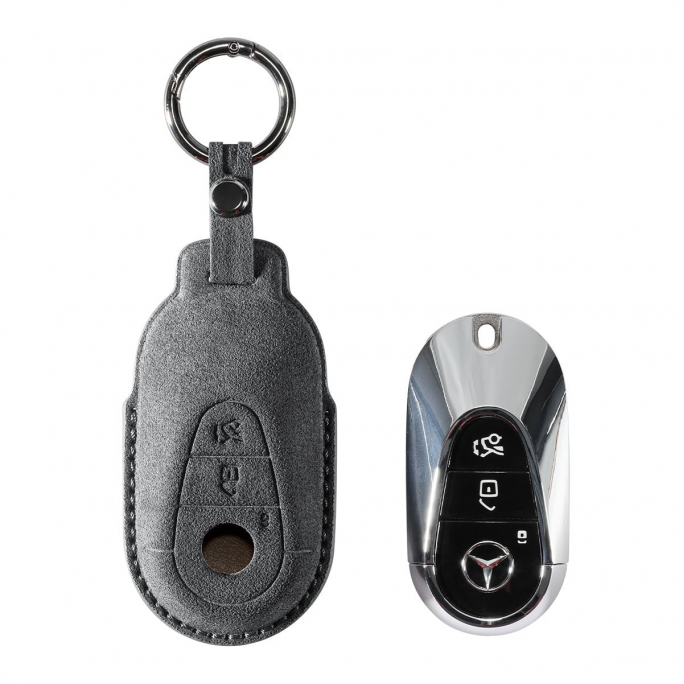 Alcantara Car Key Fob Cover for Mercedes-Benz | Model C with Buckle - Space Grey, Image 1