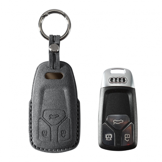 Alcantara Car Key Fob Cover for Audi | Model A with Buckle - Space Grey, Afbeelding 1