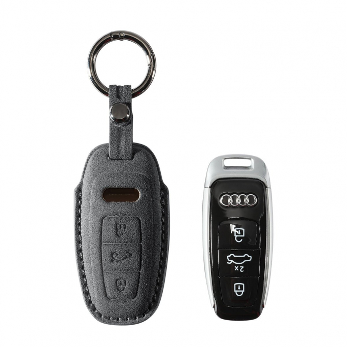 Alcantara Car Key Fob Cover for Audi | Model B with Buckle - Space Grey, Afbeelding 1