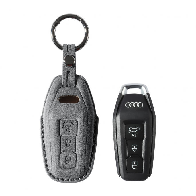 Alcantara Car Key Fob Cover for Audi | Model E with Buckle - Space Grey, Image 1