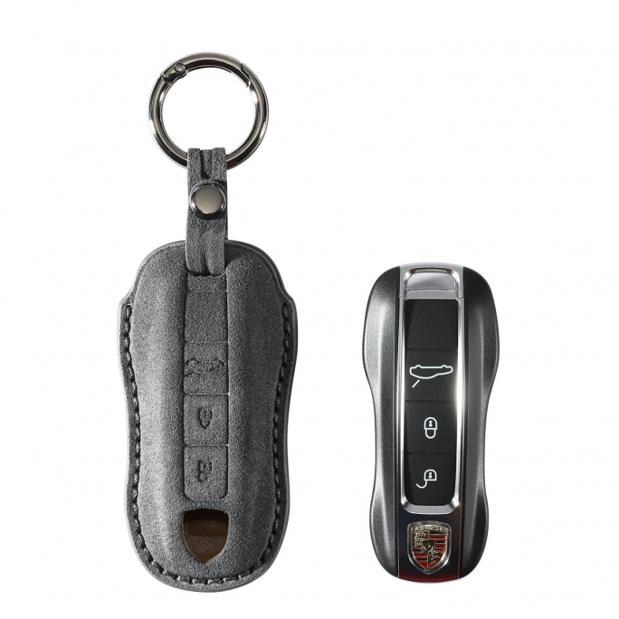 Alcantara Car Key Fob Cover for Porsche | Model B with Buckle - Space Grey, Afbeelding 1