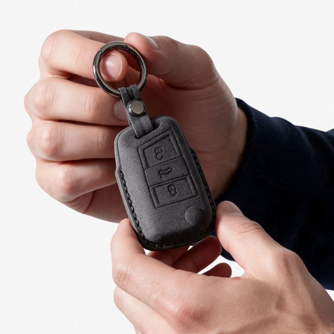 Alcantara Car Key Fob Cover for Volkswagen | Model F with Buckle - Space Grey, 59€, Image 3 Alcantara Car Key Fob Cover for Volkswagen | Model F with Buckle - Space Grey, Image 3