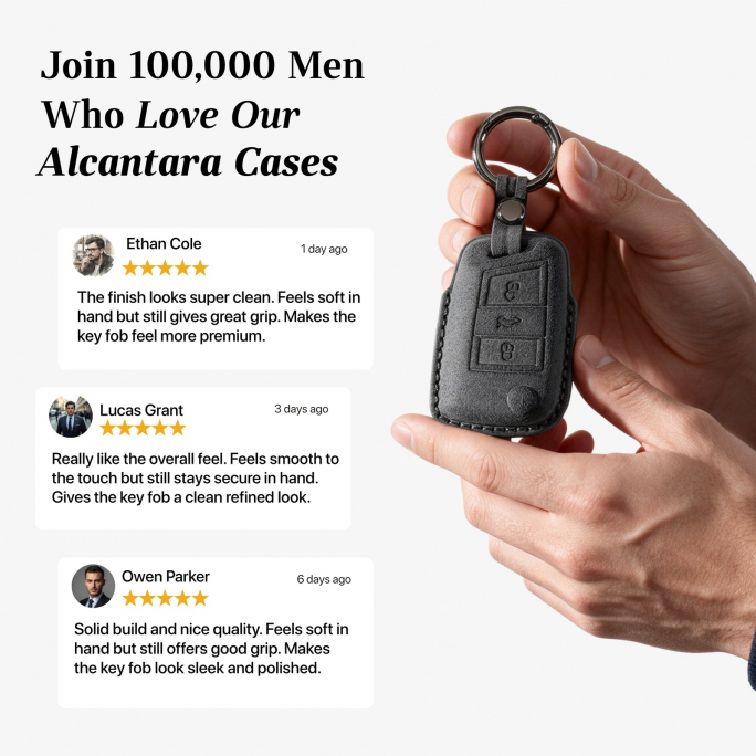 Alcantara Car Key Fob Cover for Volkswagen | Model F with Buckle - Space Grey, 59€, Image 4 Alcantara Car Key Fob Cover for Volkswagen | Model F with Buckle - Space Grey, Image 4