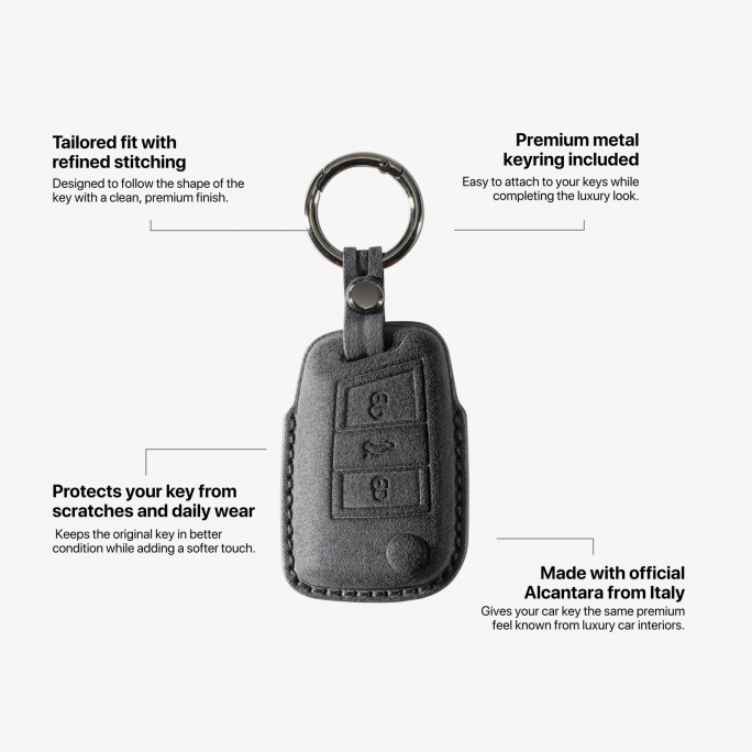 Alcantara Car Key Fob Cover for Volkswagen | Model F with Buckle - Space Grey, 59€, Image 6 Alcantara Car Key Fob Cover for Volkswagen | Model F with Buckle - Space Grey, Image 6