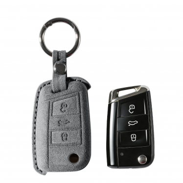 Alcantara Car Key Fob Cover for Volkswagen | Model A with Buckle - Space Grey