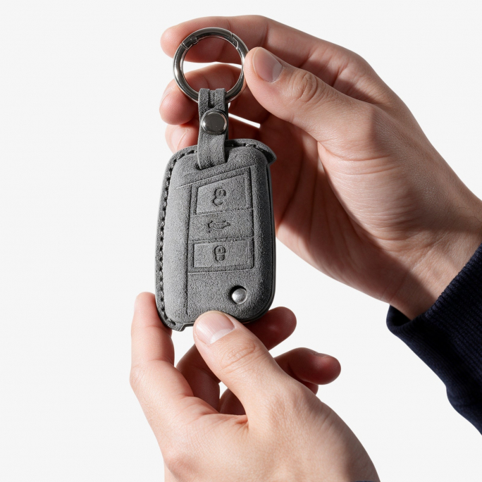 Alcantara Car Key Fob Cover for Volkswagen | Model A with Buckle - Space Grey, 59€, Image 3 Alcantara Car Key Fob Cover for Volkswagen | Model A with Buckle - Space Grey, Image 3
