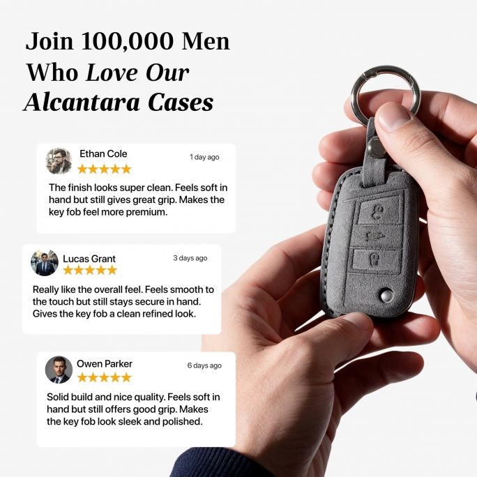 Alcantara Car Key Fob Cover for Volkswagen | Model A with Buckle - Space Grey, 59€, Image 4 Alcantara Car Key Fob Cover for Volkswagen | Model A with Buckle - Space Grey, Image 4