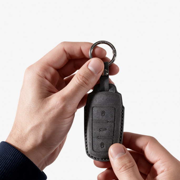Alcantara Car Key Fob Cover for Volkswagen | Model J with Buckle - Space Grey, 59€, Image 3 Alcantara Car Key Fob Cover for Volkswagen | Model J with Buckle - Space Grey, Image 3