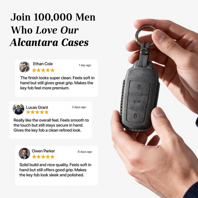 Alcantara Car Key Fob Cover for Volkswagen | Model J with Buckle - Space Grey, 59€, Image 4 Alcantara Car Key Fob Cover for Volkswagen | Model J with Buckle - Space Grey, Image 4