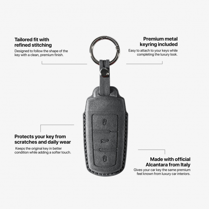 Alcantara Car Key Fob Cover for Volkswagen | Model J with Buckle - Space Grey, 59€, Image 6 Alcantara Car Key Fob Cover for Volkswagen | Model J with Buckle - Space Grey, Image 6