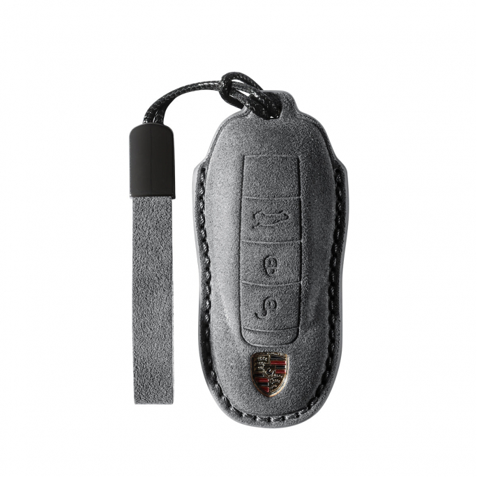 Alcantara Car Key Fob Cover for Porsche | Model A with Buckle - Space Grey, Afbeelding 3